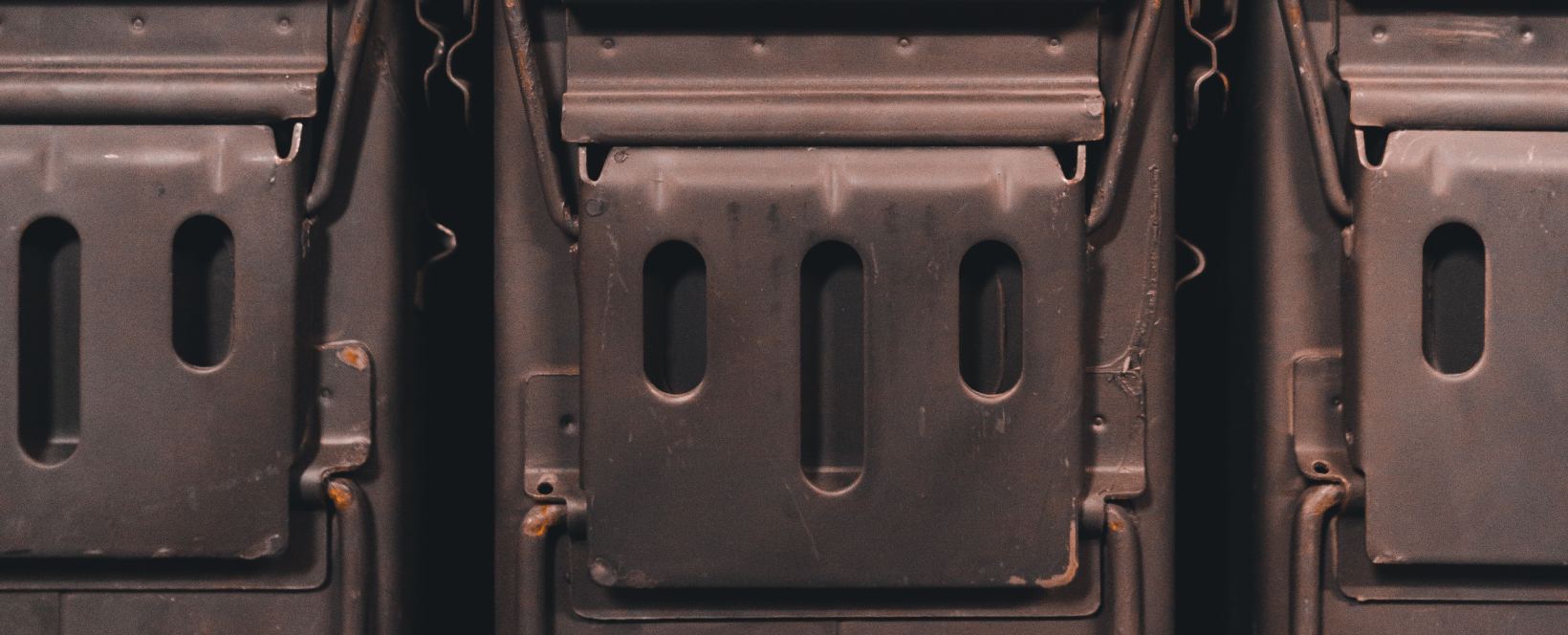 Close up view of metal freight crates