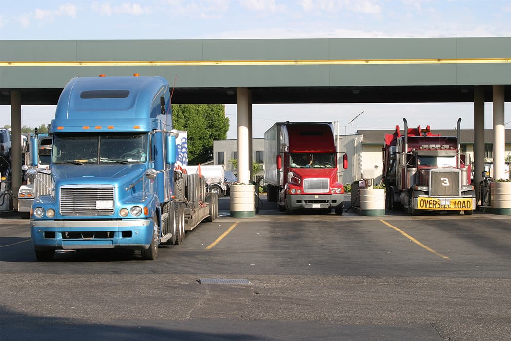 Trucks filling up with fuel
