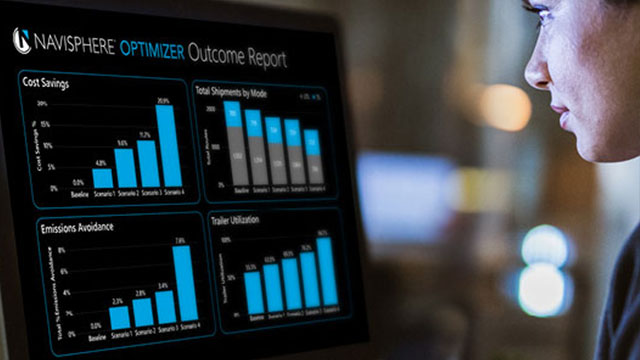 Computer screen showing supply chain technology and reports from Navisphere Optimizer