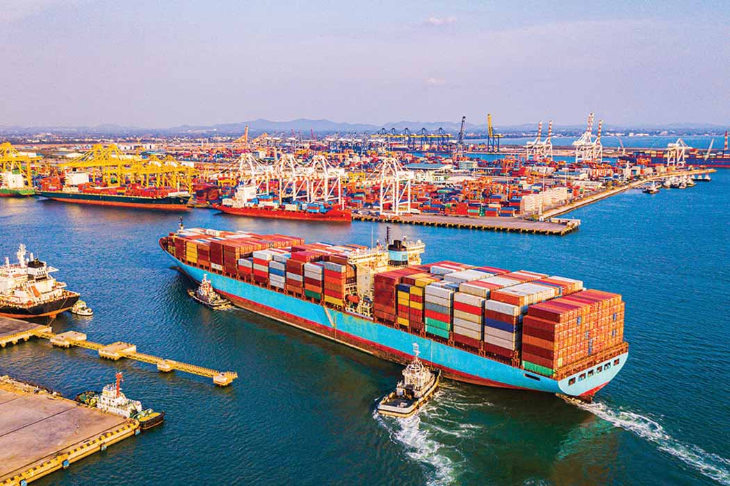 Cargo ship heading into port