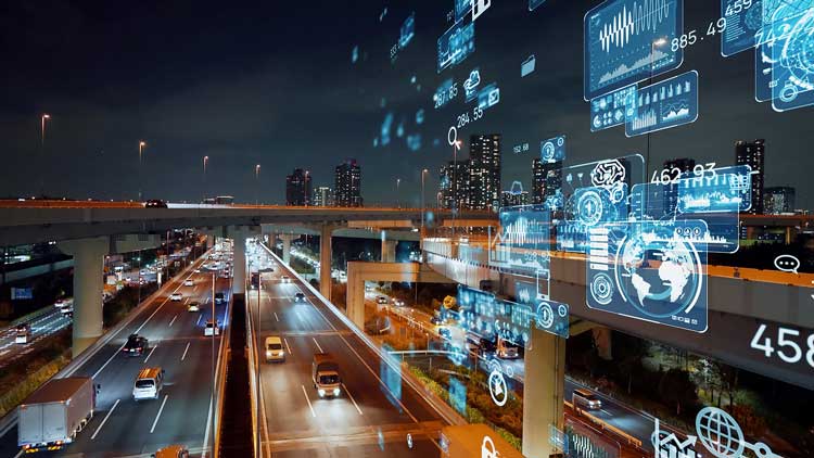 Abstract technology over a highway | Transportation management system