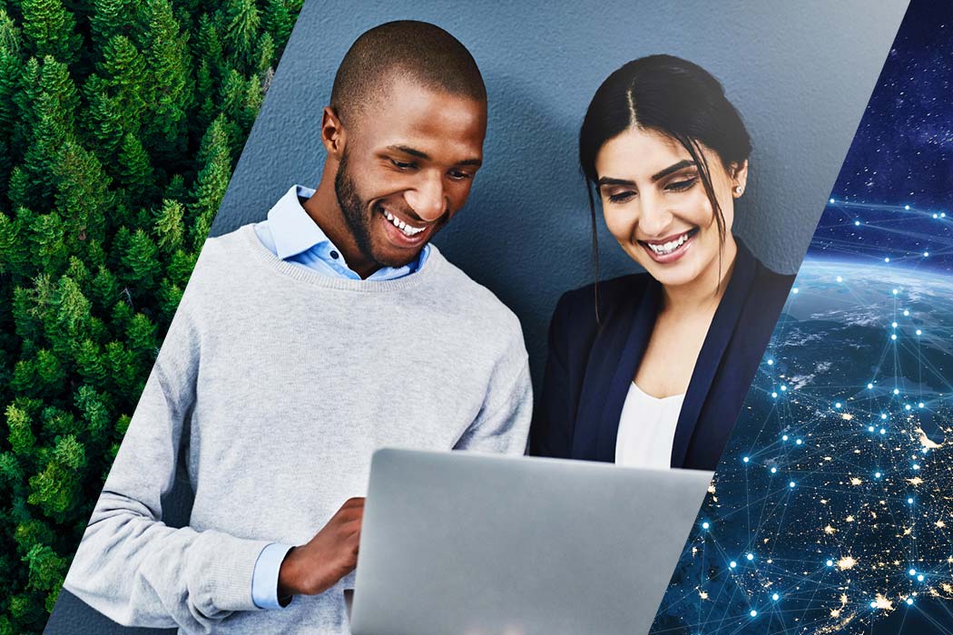 Man and woman reading supply chain sustainability report