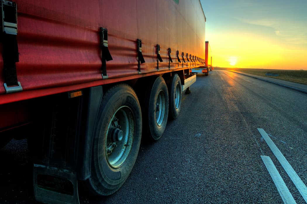 Ground view of Semi truck on roadway