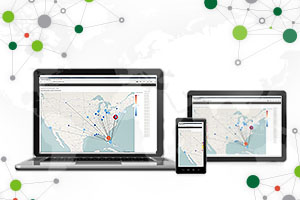 Supply chain technology pictured on technology devices