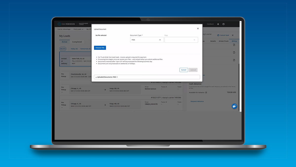 Upload documents for faster payment | C. H. Robinson