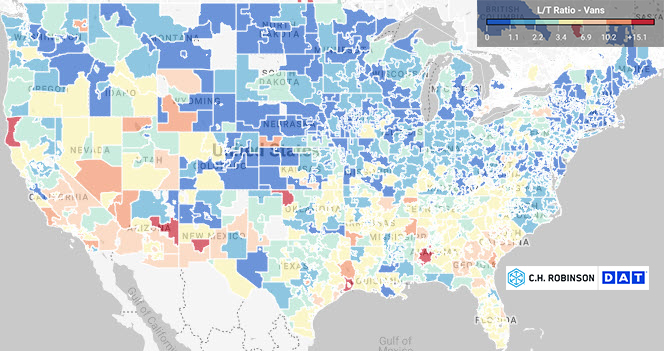 Dry van spot market heatmap DAT - C.H. Robinson freight market insights 11.17.22