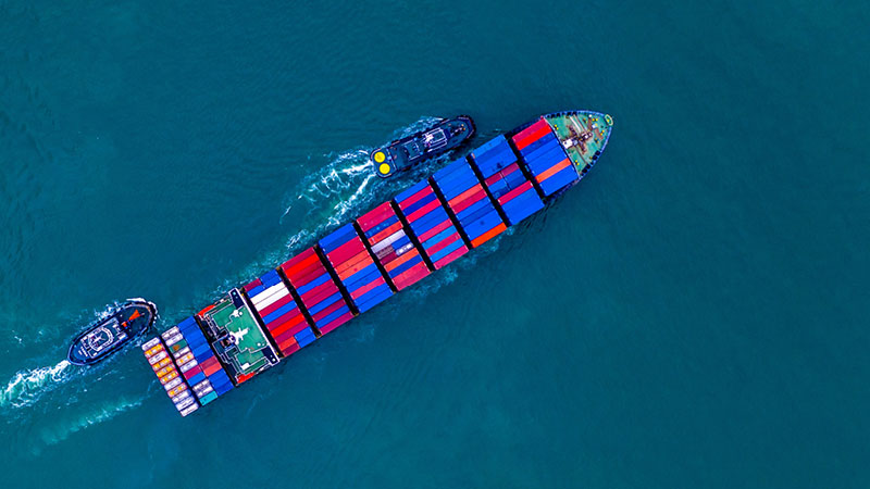un porte-conteneurs est guidé vers le port