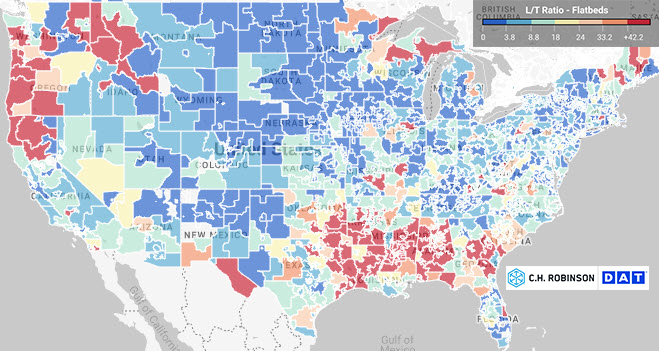 Carte thermique à plat DAT - C.H. Robinson freight market insights 11.17.22