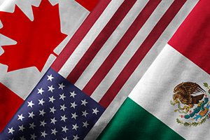 USMCA impacts to cross border shipping: Canada, US and Mexico flags