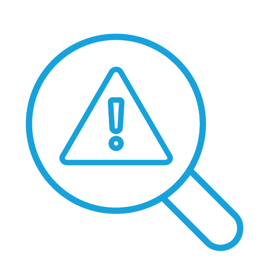 Icon - Anticipate - Magnified glass with an exclamation point 