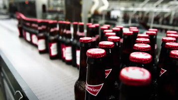 Anheuser-Busch beer on packaging assembly line