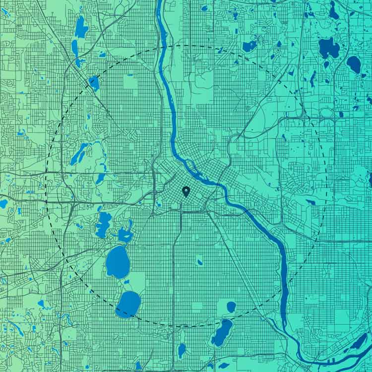 Map with ADVANCE branded coloring