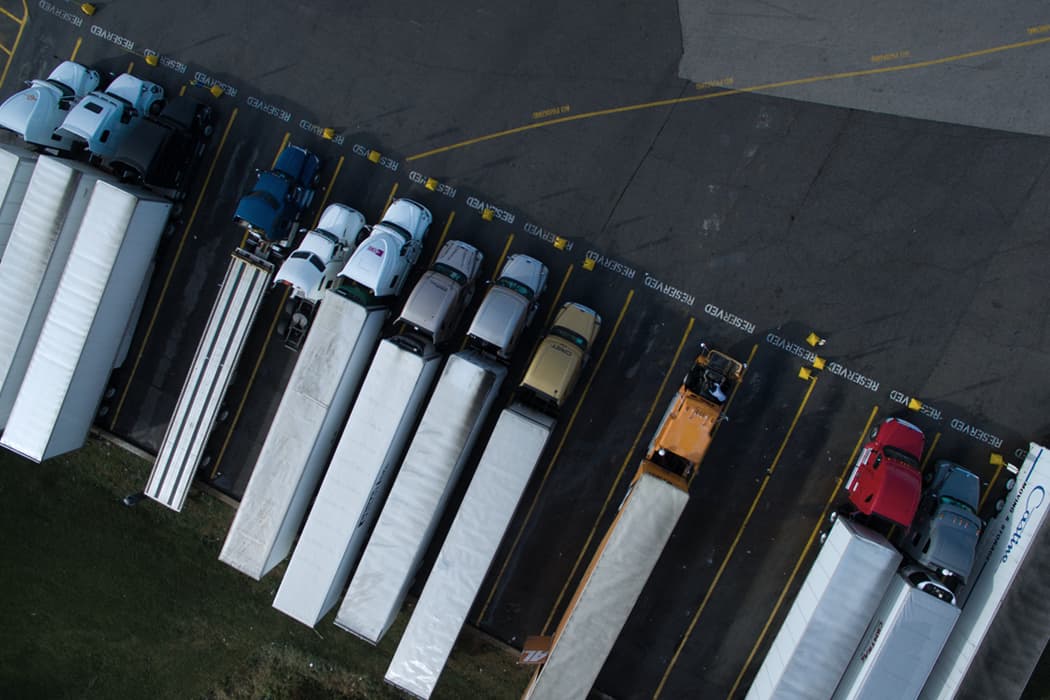FTL Full Truckload Containers from an aerial view in loading dock