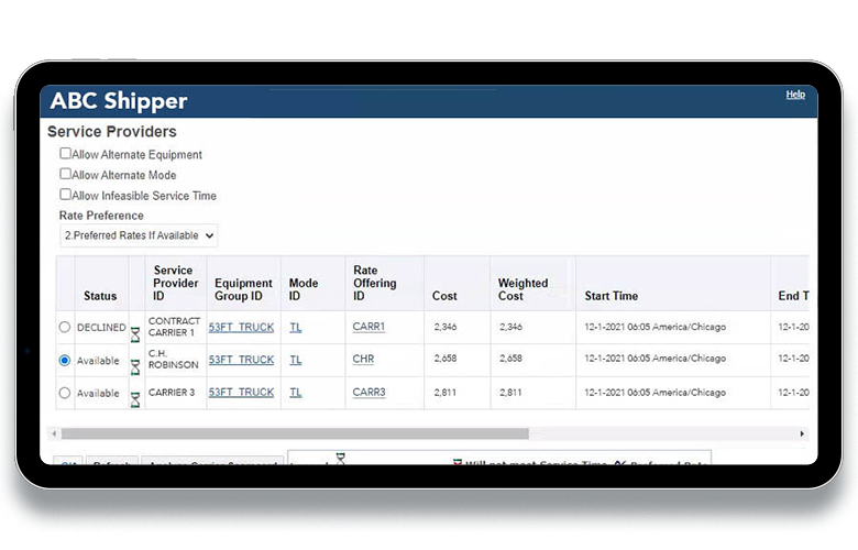 Oracle transportation management screenshot
