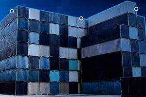 Containers stacked at port with blue artistic overlay